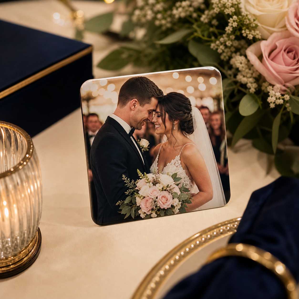 Bride and groom wedding magnet mockup